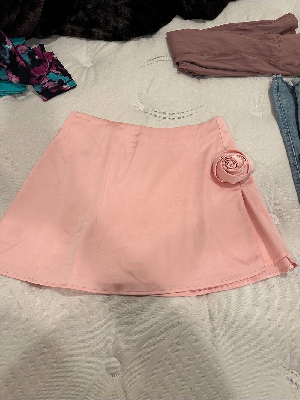For Love & Lemons Pink Circle Skirt with Rosette Accent
